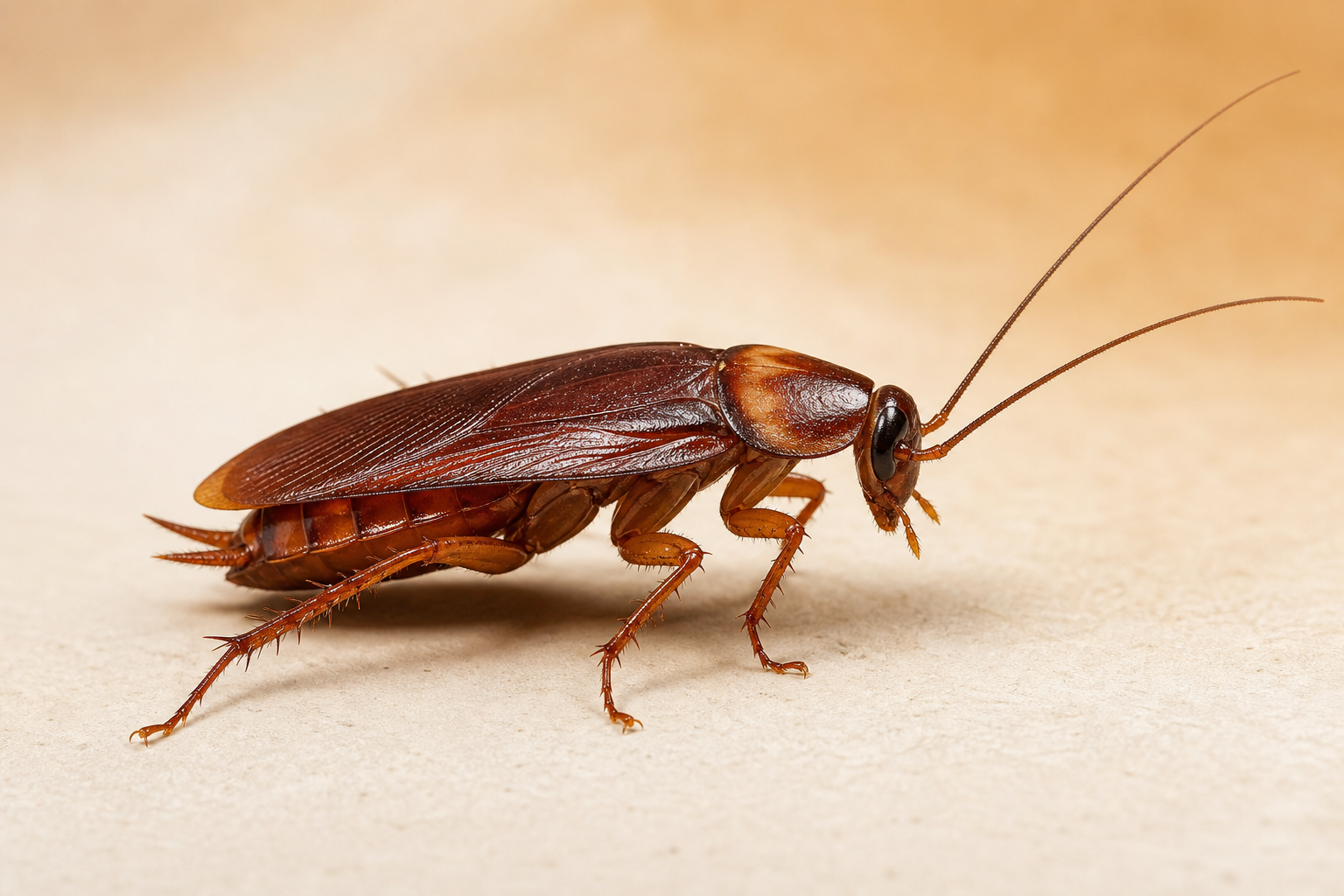 Close-up of a cockroach on a textured surface