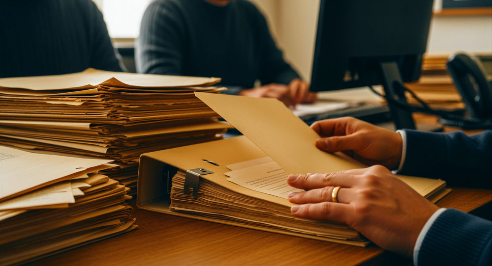 Staff organizing facility audit and compliance documents